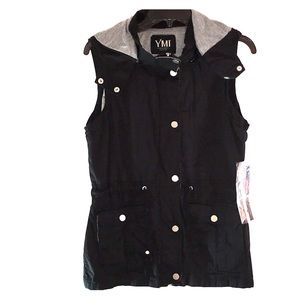 NWT YMI VEST JACKET WITH HOOD COTTON MEDIUM BLACK